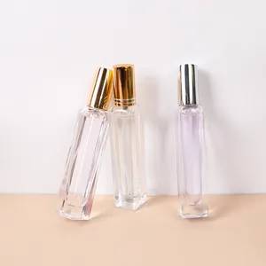 Botol kaca isi ulang parfum perjalanan semprotan persegi ramping transparan 15ml