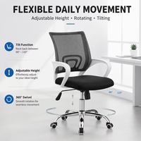 Chaise de bureau moderne en maille pour la maison, dossier mi-haut, pivotante, ergonomique, confortable, avec accoudoirs, pour l'étude, le jeu et l'ordinateur
