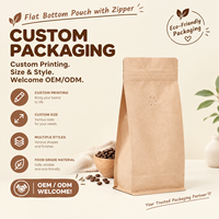 Pochette à fond plat en papier kraft avec valve de dégazage - Sac refermable à 8 soudures latérales pour grains de café frais et aliments secs de qualité supérieure
