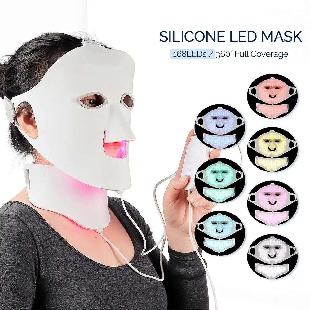 2024 Silicon Led mặt nạ 7 LED ánh sáng màu sử dụng nhà chăm sóc da mặt nạ nâng cấp phiên bản facie và cổ nâng làm săn chắc