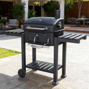 American Style Outdoor Charcoal Grill With Smoker Function <b>Trolley</b> Cart For Patio Garden BBQ - Product Image 1