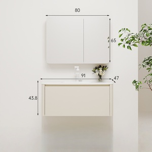 Meuble de salle de bain simple, résistant à l'humidité, lavabo en céramique intégré, meuble-lavabo avec miroir - Product Image 6