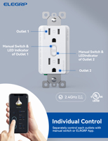 Prise d'alimentation intelligente ELEGRP US Standard 15A Tuya prise murale intelligente Wifi compatible avec la surveillance de l'énergie