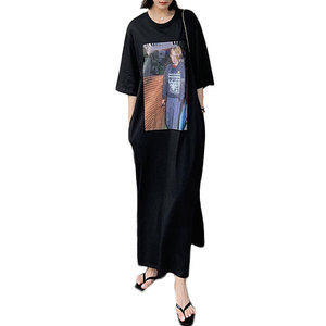 Vendita calda di Grandi Dimensioni Pigro Casual Maxi Vestito Delle Donne di Estate del Modello di Modo Tasche Pannello Esterno Lungo Delle Signore Graphic Cotone T <span class=keywords><strong>Abiti</strong></span> Camicia - Product Image 3