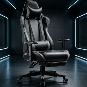 Chaise de bureau gaming color block tendance avec repose-pieds rétractable, chaise de course multifonction réglable pour ordinateur - Product Image 6