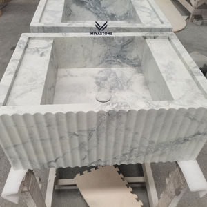 Lavabo en marbre naturel moderne direct d'usine avec lavabo et évier en marbre de salle de bain à finition concave - Product Image 1