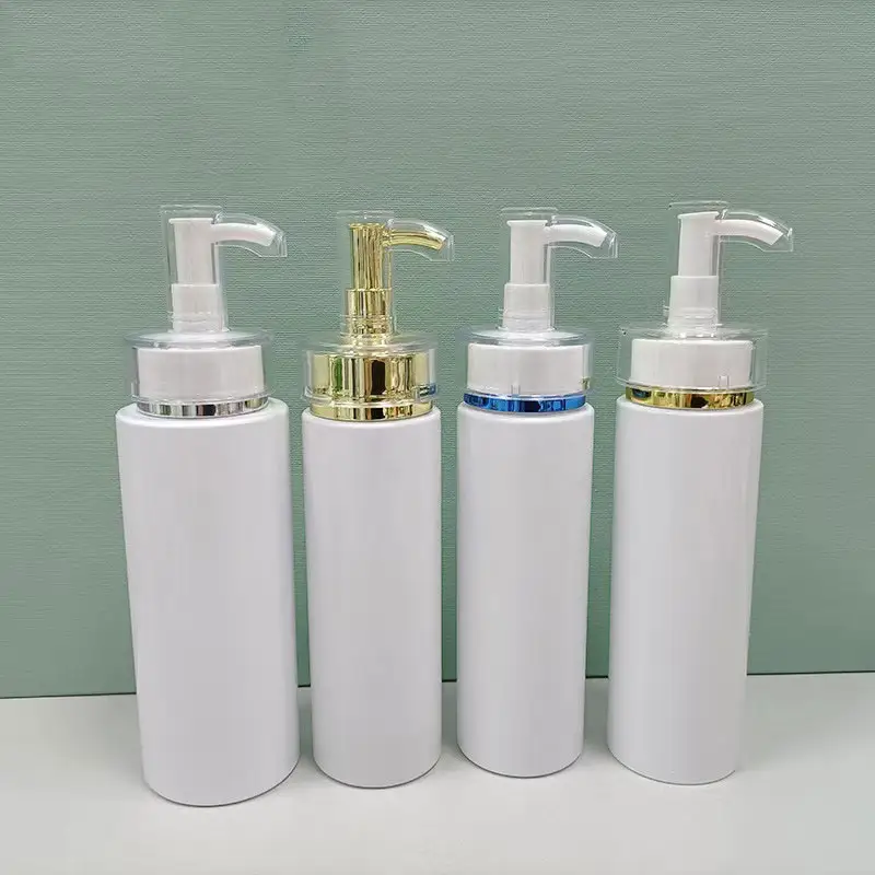 Luxury 3OZ 7OZ 10OZ 13.5OZ 17OZ PET Plastic Bottle Skin Care White Round Shower Shampoo Empty Body Lotion Bottle With Pump