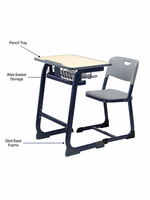 Ensemble bureau et chaise de classe avec base en acier bleu marine et panier de rangement pour l'école, la maison ou la salle d'étude