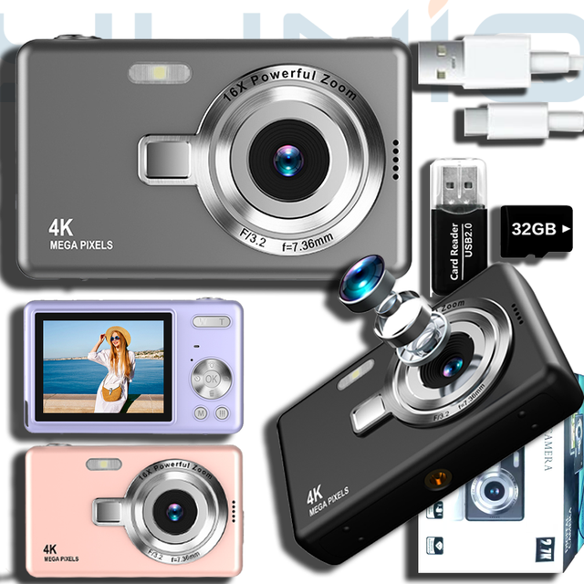 Yuniq 4K Vintage CCD Digital Camera 16x Zoom 2.4 Inch LCD Screen Compact Portable Travel Camera for Kids Teens Beginners Q12