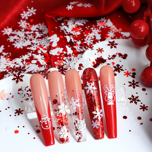 Vente flash - Décoration pour ongles - Paillettes holographiques mélangées rouge et blanc en forme de flocons de neige pour la décoration des ongles de Noël - Product Image 1