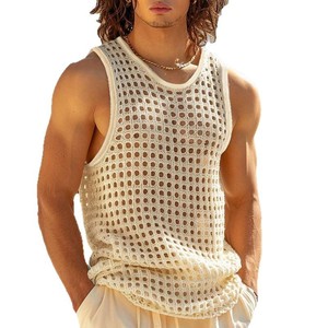 <span class=keywords><strong>D</strong></span>ébardeur de sport <span class=keywords><strong>d</strong></span>'<span class=keywords><strong>été</strong></span> pour hommes, en maille tricotée, transparent, sexy, style fitness - Product Image 5