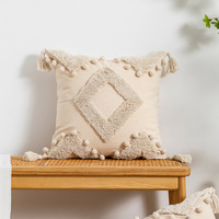 Housse de coussin en macramé tricotée à la main, style bohème de luxe, 18x18cm, avec pompon, amovible et lavable, ignifuge