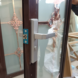 Porte <span class=keywords><strong>de</strong></span> salle <span class=keywords><strong>de</strong></span> bain TECHTOP en alliage d'aluminium <span class=keywords><strong>de</strong></span> luxe, cadre blanc, <span class=keywords><strong>verre</strong></span> trempé dépoli, avec motif en <span class=keywords><strong>treillis</strong></span> doré - Product Image 6