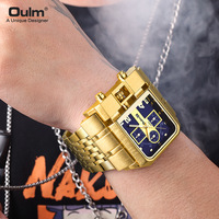 Montre carrée personnalisée pour homme, boîtier en alliage doré, design pont de couronne, bracelet en acier inoxydable, montres de sport tendance