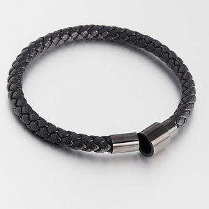Braided PU <b>Leather</b> Charm <b>Bracelet</b> with 316L Stainless Steel Magnetic Clasp for Men | Trendy Stylish Durable Wristband - Product Image 4