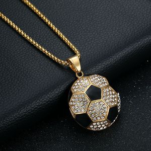 Soccer Ball Pendant Necklace Stainless Steel Gold And Silver Tone With Crystal Inlay For Men And Women Gift Jewelry - Product Image 3