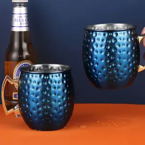 Tasse en métal martelé de 500ml Tasses en cuivre Mule de Moscou Tasses en cuivre solide pur sans danger pour les aliments Cocktails de whisky