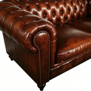 Sofá Chesterfield Profesional Retro Vintage de Cuero Genuino, Estilo Villa, <span class=keywords><strong>Dos</strong></span> <span class=keywords><strong>Plazas</strong></span>, para Interiores - Product Image 5