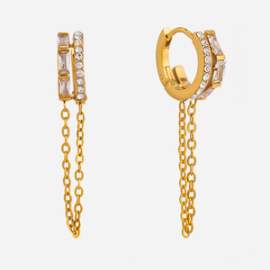 Hoop Earrings Gold Chain Tassel Zircon Inlay Everyday Wear - Product Image 1
