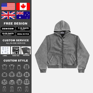 Sudadera con Capucha KingSen OEM para Hombre, Lavada al Ácido, Bordada, Sólida, Transpirable, con Cierre, de Algodón, Felpa Francesa, Gruesa, Vintage, Estilo Hip Hop - Product Image 2