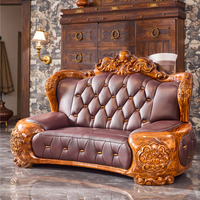 Ensemble de canapés en cuir et bois massif de style européen et chinois moderne, quatre places, pour salon
