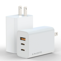 Chargeur GaN 65W Prise US 2 USB C 1 USB a Adaptateur de charge rapide pour téléphone portable Ordinateur portable