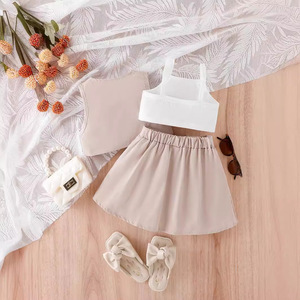 2024 estate in stile Street Design <span class=keywords><strong>abbigliamento</strong></span> da <span class=keywords><strong>bambina</strong></span> Set giacca Casual gilet gonna a pieghe <span class=keywords><strong>abbigliamento</strong></span> bambino - Product Image 6