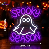 Enseigne néon fantôme d'Halloween, bande lumineuse LED néon violette et blanche pour la saison effrayante, alimentation USB, fixation murale, éclairage statique pour