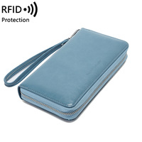 Boshiho dompet wanita anti-maling, dompet panjang kulit ritsleting RFID