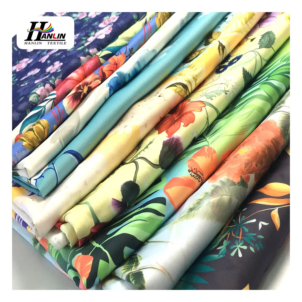 China Factory Silk Spandex Satin Fabric 50D Polyester Solid Colors And Digital Printed For Women Dress