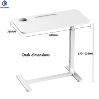 Bureau portable moderne pour le télétravail, réglable en hauteur avec roulettes, table d'ordinateur mobile en métal pour lit ou chevet, ergonomique
