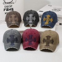 Gorra de béisbol de estilo nuevo transfronterizo para hombre, con diseño cruzado de agujeros y bordados, moderna, con efecto envejecido y lavado, 100%