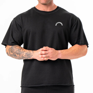 Áo thun thể thao chất liệu Terry dày dặn, kiểu dáng rộng thùng thình, tay ngắn, thiết kế cắt xén thô, vai xuôi, size lớn, mùa hè - Product Image 6