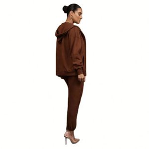 Ensemble jogging 2 pièces zippé pour femme, personnalisable avec logo, sweats à capuche et hoodies pour l'automne, style décontracté, vente en gros - Product Image 6