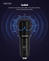 Microphone USB filaire à condensateur avec bras, filtre anti-bruit, lumières LED, haute fidélité, cardioïde, 24/96kHz, portable