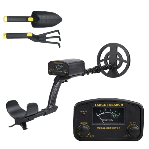 Portable Gold Metal Detector High Accuracy Adjustable Stem 8 Inch Waterproof Coil All Metal & Disc Modes with Sand Shovel & Rack