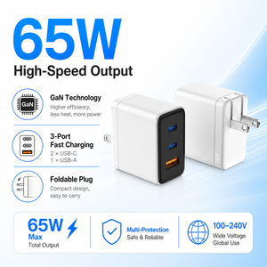 อะแดปเตอร์ชาร์จเร็ว Schitec 65W GaN แบบพับได้ หัวปลั๊กแบบ US ช่องเสียบ USB-A 3 ช่อง + USB-C 2 ช่อง สำหรับโทรศัพท์ แท็บเล็ต และแล็ปท็อป - Product Image 6
