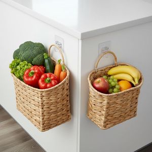 Set <span class=keywords><strong>di</strong></span> 2 Cesti Portaoggetti da Parete in Giacinto d'Acqua Naturale Intrecciato, Stile Rustico per Casa <span class=keywords><strong>di</strong></span> Campagna, per Fiori, Posta, Piante - Product Image 4
