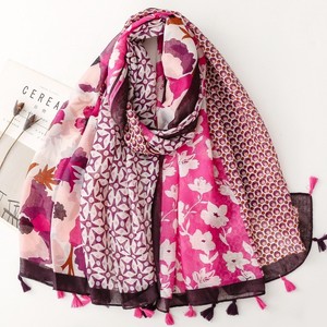Summer Colorful Geometric Flower Printed Scarf for Women Head <b>Wraps</b> Shawls Lightweight Cotton Voile Floral <b>Beach</b> Cover Scarves - Product Image 1