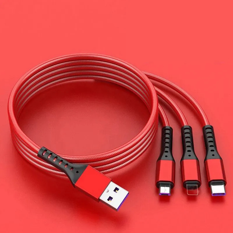 Kabel pengisi daya Cepat USB mikro 3 in 1, kabel pengisian daya mikro Tipe C UNTUK iPhone 15 14 13 Pro Huawei Samsung