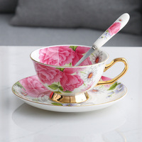 Ensemble tasse à thé et soucoupe de 200ml en porcelaine osseuse écologique de luxe à motif floral vintage européen