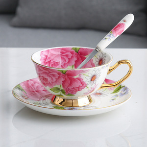 European Vintage Floral Pattern Luxury Elegant Eco-Friendly <b>Bone</b> <b>China</b> 200mL Coffee Afternoon <b>Tea</b> Cup and Saucer <b>Set</b> - Product Image 2
