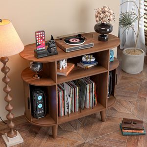 Soporte para Tocadiscos <span class=keywords><strong>de</strong></span> Madera Maciza Grande con Estación <span class=keywords><strong>de</strong></span> Carga, Puertos USB y Gabinete <span class=keywords><strong>de</strong></span> Almacenamiento <span class=keywords><strong>de</strong></span> Discos, Estilo Moderno <span class=keywords><strong>de</strong></span> Mediados <span class=keywords><strong>de</strong></span> Siglo - Product Image 6