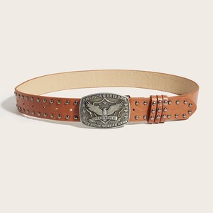 Cinturones de mujer con hebilla de aleación redonda con patrón de águila para hombre occidental Popular de moda de fábrica - Product Image 4