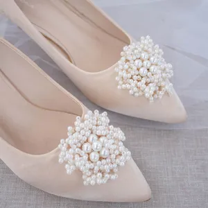 Elegant Handmade Pink Pearl Shoe Buckle Accessories High Heel Shoe Charm Clips For Bridal Ladies
