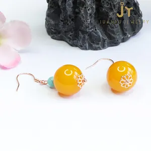 Fashion Jewelry Yellow Chalcedony Earrings Wholesale S925 Silver Natural Stone Earrings Rose Gold Plated Agate Drop Earrings