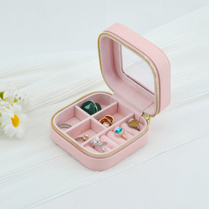 <b>Small</b> Simple Custom Logo Jewelry Case Travel <b>Box</b> Organizer Mini PU Leather Zipper Closure Portable Jewellery <b>Storage</b> - Product Image 4