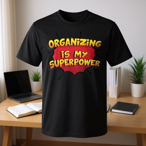 Camiseta Organizing Is My Superpower, camiseta promocional unisex negra para adultos - Product Image 3