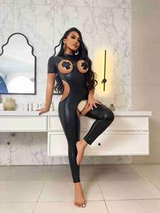 Sexy Damen Dessous Mode Lackleder Lange Hosen Cut-Out Pole Dance Jumpsuits Europa und Amerika Großhandel Leder Sexy Dessous - Product Image 5