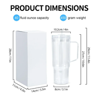 BSBH Gobelet en plastique acrylique 40oz sans BPA, à double paroi, avec poignée, style globe à neige, personnalisable, avec couvercle pour paille, pour boissons